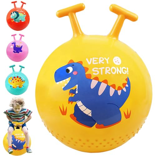 AUNGKWANG Palla Rimbalzante con Motivo Dinosauro, 45 cm Palla Saltare per Bambini con T Manico, Pallone Rimbalzante, capacità Carico 85 kg, Pallas Che Rimbalza per 2 Anni in su