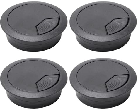 RLMVGBX 4 Pack 60mm Black Desk Grommets, ABS Cable Tidies Hole Covers, Cable Management Grommets for Office Home Computer Desks