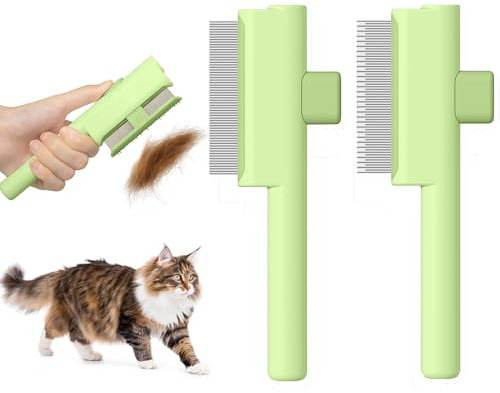 Marchul 2 Stück Katzenkamm Hundekamm Set, selbstreinigender Flohkamm für Katzen und Hunde, Katzenpflegebürste mit Entriegelungsknopf und runden Edelstahl-Metallzähnen zum Entfernen von verfilztem und