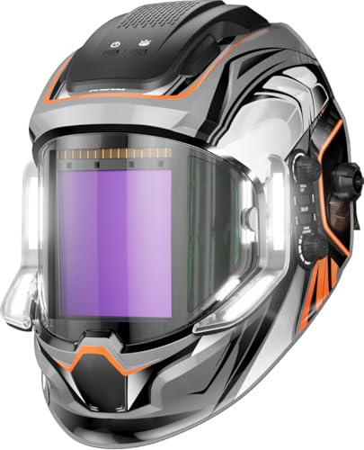 ANDELI Schweißhelm Automatik mit 4 LED-Leuchten, Großes Panorama-Sichtfeld 9,5x9,1 cm, Echtfarben-Technologie, 4 Sensoren, Type-C Aufladung, Variable Schattierung 4/5-9/9-13