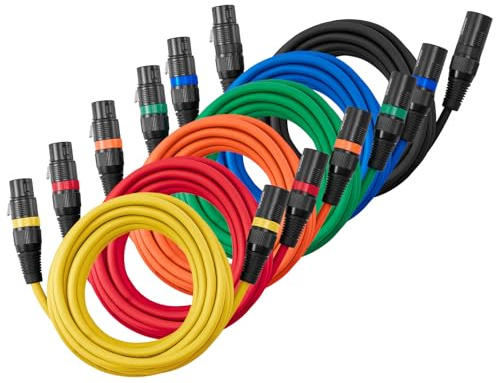VEVOR Câble XLR 4,57 m, lot de 6, câble de microphone DMX mâles vers femelles symétriques blindés, cordon de haut-parleur XLR 3 broches plaqués or, pour éclairage de scène, amplificateurs, mixeurs