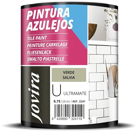 JOVIRA PINTURAS Vernice Per Piastrelle 750 ml |ultra opaco a Base d'acqua. Date un nuovo look alla vostra cucina e al vostro bagno. (750 Millilitri,Verde Salvia)