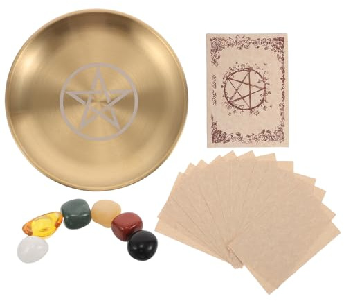 DECHOUS Plateau Rond Métal pour Bougies Autel Accessoire de Radiesthésie Porte-Bijoux pour Cristaux et Objets Rituels