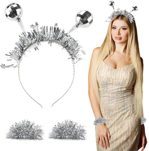 Dermalyx Alien Kostüm Set Mit Glitzer Haarreif, Silberner Kopfschmuck, Space Kostüm Für Damen, Aliens Kostüm Zubehör, Weltraum Kostüm Für Karneval, Cosplay Accessoires