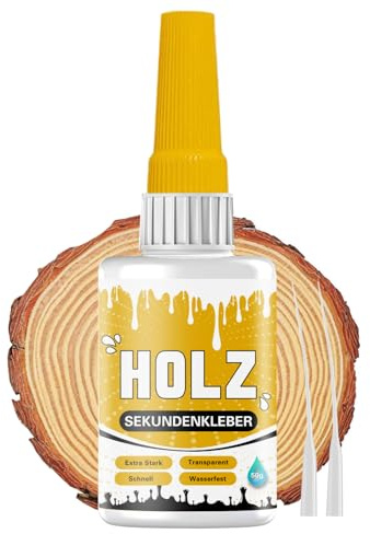 Sekundenkleber für Holz extra stark - 50g FLÜSSIGER Superkleber | für Basteln, Holzverbindungen & Reparaturen - Wasserfest & Hitzebeständig - Holzkleber mit Anti-Austrocknungs-Spitze