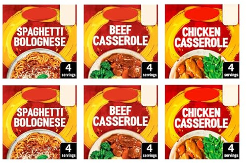 Recipe Mix Variety Pack, Spaghetti Bolognese 40g, Beef Casserole 38g, Chicken Chasseur 40g, Pack of 6