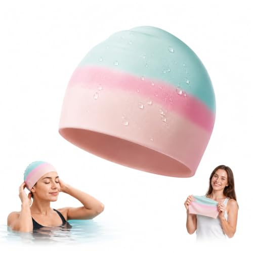 Cuffia da nuoto in silicone per bambine, con capelli lunghi, antiscivolo, impermeabile, per donne, capelli lunghi, spessi, capelli ricci, cuffia da bagno per nuoto, immersioni (colore 1)