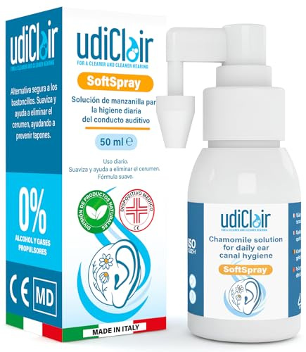 Ohrenspray zur Ohrenreinigung 50 ml SoftSpray UdiClair - Löst Ohrenschmalzpfropfen mit vernebeltem Strahl Sanfte Formel mit Kamille - für Erwachsene Senioren und Kinder
