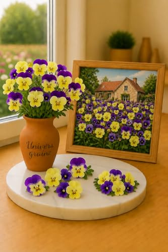 100 Graines de Pensée Cornue Helen Mount – Viola cornuta ‘Helen Mount’ – Mélange Jaune Clair & Violet Flashy – Graines Florales – Fleur Jardin - 489