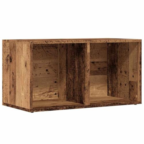 Foknhdi Scatola per vinili, effetto legno anticato, 69,5 x 34 x 36 cm, robusta scatola per LP in legno con 2 scomparti, grande scatola per dischi e versatile armadio in vinile per soggiorno e ufficio