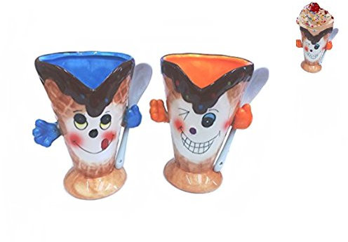 New Novelty Fancy Ceramic Ice Cream Mug Smiley Face with Spoon- GiftWork