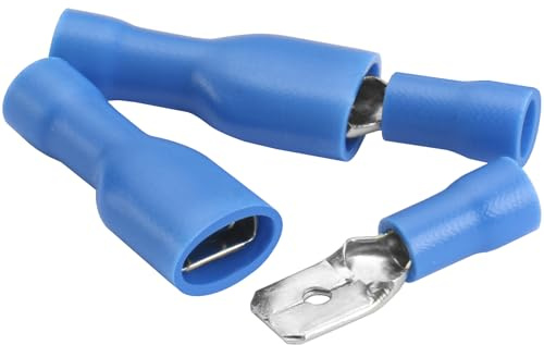Heschen Stecker/Buchse Schnelltrenner Vinyl vollisoliert, FDFD+MDD2-250, 6,3 x 0,8mm Kabelschuh, für 1,5-2,5 mm² (16-14 AWG), Blau, 100 Stück