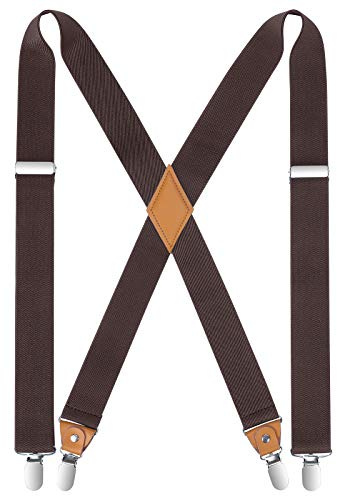 HISDERN Bretelle per uomo con molto forte 4 clip Bretelle heavy duty Bretella regolabile marrone stile X