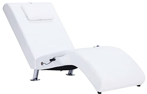 vidaXL Chaiselongue mit Massage Kissen Relaxliege Liegesessel Sessel Lounge Liegestuhl Relaxsessel Loungesessel Sesselliege Komfortliege Weiß Kunstleder