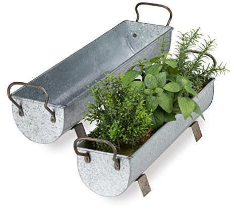 Relaxdays Blumenkasten Dachrinne, 2er Set, Garten & innen, Vintage Design, Eisen, Metallwannen zum Bepflanzen, Silber