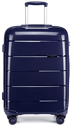 Kono Valise Bagage a Main Rigide en Polypropylène Léger 4 roulettes avec Serrure TSA (Bleu Marine, M (65cm - 66L))