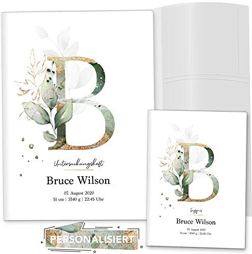 OLGS U-Heft und Impfpasshülle 3-teilig Set individualisiert Buchstabe Untersuchungsheft Hülle & Impfpasshülle Geschenkidee personalisierbar mit Namen, Geburtsdatum (Uhefthüllen, personalisiert, 17)