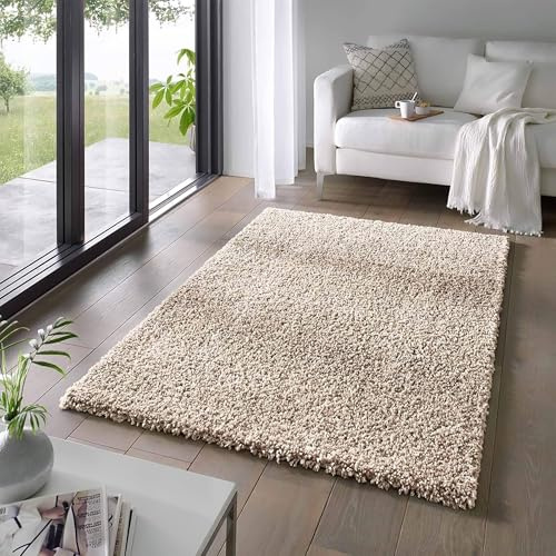 Taracarpet Shaggy Teppich Wohnzimmer Venezia Hochflor Langflor Teppiche modern Beige 300x400 cm