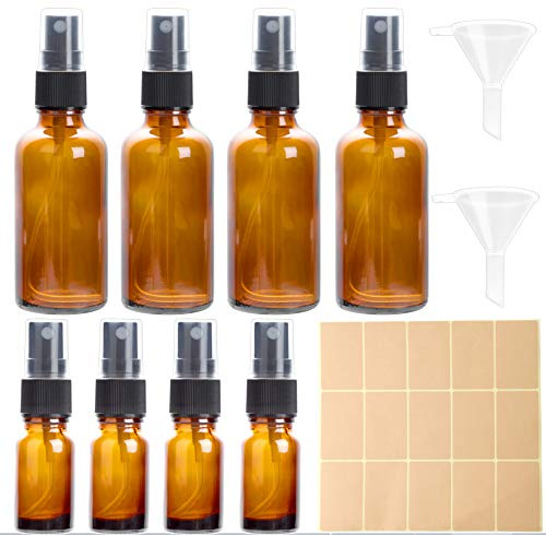 Braunglas Sprühflasche glas 4x50ml 4x10ml Zerstäuber Feinen Nebel Flasche Sprayflasche mit 2 Trichter und Etikettenaufkleber