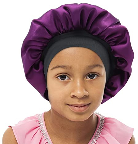 SENGTERM Satin Nattmössa Barn Pojkar Flickor Dubbelskikt Hatt Satin Nattmössa Silke Elastiskt Band För Hårvård (2-8 År), Barn Lila, One Size