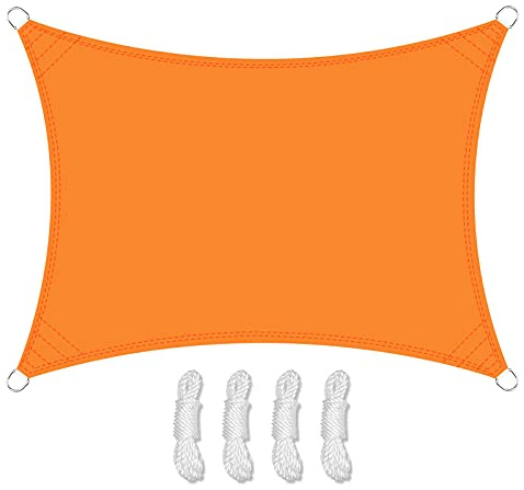 Teynewer Sun Shade Sail Rectangle 5x3m Waterproof Shade Sail for Outdoor Garden Patio Party 98% UV Block Sunscreen Awning Canopy Sunsail with Free Rope, Orange
