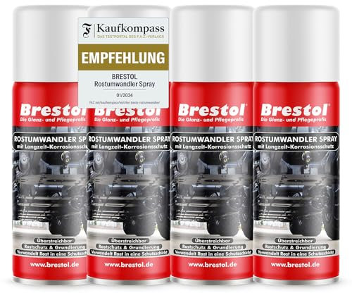 BRESTOL® ROSTUMWANDLER SPRAY 4x 400 ml - Rostkonverter mit Langzeit-Korrosionsschutz & Grundierung - Rost-Umwandler Roststopp Rostschutz Grundierer Rostentferner Roststop Rostlöser Rostsanierer