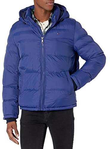 Tommy Hilfiger Down Alternative Hooded Puffer Jacket (Standard and Big & Tall) Manteau Duvet, Bleu Roi, XL Homme