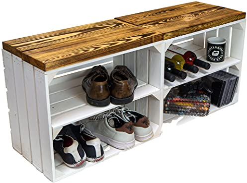 Kistenkolli Altes Land 2er Set Obstkiste aus Holz & Holzplanken Schuhschrank Hocker Sitzbank Weinablage Weinschrank Holzbank Regalkiste 50 x 29 x 43cm L x T x H