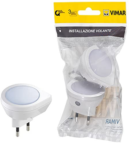 Vimar FP33101 Luce notturna a LED 2 pezzi, accensione e spegnimento automatico, crepuscolare incorporato, alimentazione 220-230 V 50/60Hz