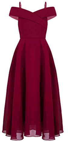 TiaoBug Festlich Mädchen Kinder Kleider lang Blumenmädchenkleid Brautjungernkleid Chiffon Sommerkleid Partykleid für Hochzeit Festzug gr. 128-176 Dunkelrot D 164