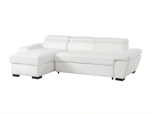 Vente-unique - Canapé d'angle Convertible en Cuir JONOVA - Blanc - Angle Gauche