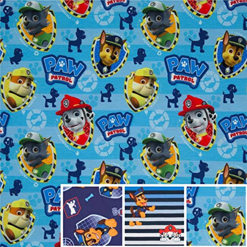 Swafing Paw Patrol Baumwolljersey Stoff für Kinder Coupon (hellblau gestreift, 1,0m)