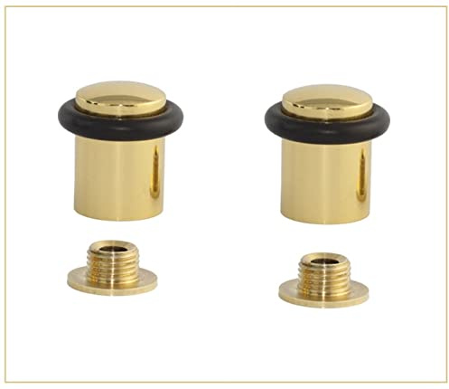 EVI Herrajes | Lot de 2 butées de porte | 20 x 29 mm | Base filetée | Caoutchouc silicone naturel noir | Laiton brillant | Outils inclus | Mod. 040138CBBR