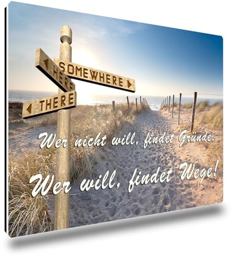 TRIOSK Kühlschrankmagnete Motivation Sprüche Magnet Strand Meer lustig mit Poesie Wegweiser Spruch Wer Will findet Wege Geschenkidee Kühlschrank stark groß 85x55 mm
