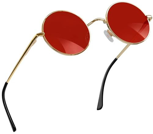 Joopin Runda Solglasögon Herr Dam med UV400-Skydd Polariserade Solglasögon Unisex und Retro Hippie Steampunk Solglasögon Män Vintage Round Sunglasses for Men and Women Röd Lins