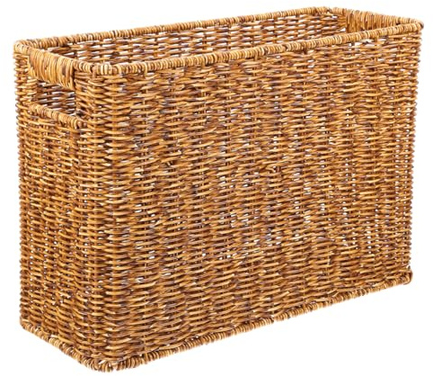 Alipis Magazine Storage Organizer Hand Woven Magazine Basket Magazine Holder Handled Storage Basket for Books, Newspaper, File and Mail, 14.93X10.22X5.89In Magazine Rack Light Brown