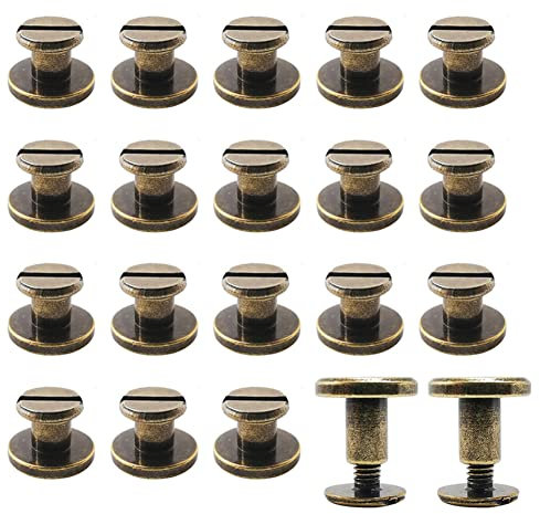Rivets à Tête Plate de Chicago,Rivets Tubulaires Tête Plate en Laiton,Bricolage Cuir Artisanal Métal Rivet,pour Ceintures en Cuir,Sacs à Main,Portefeuilles et Reliure 20 Paires 9x5mm Tokaneit