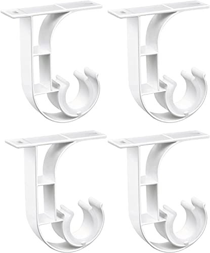 TOKPLNU Confezione da 4 staffe per aste per tende, resistenti, bianche, in lega di alluminio, con fibbia in plastica, staffa da soffitto per aste da 25 mm a 30 mm