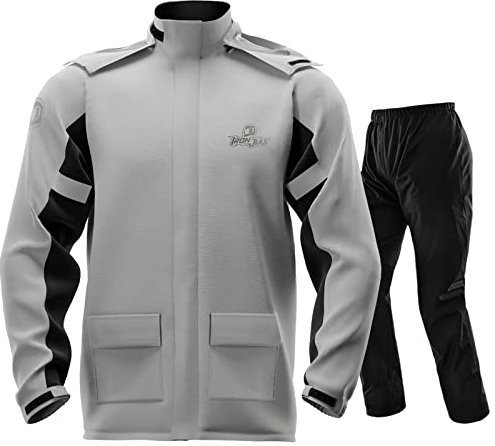 IRON JIA'S Combinaison de Pluie Moto Imperméable Homme 15000mm Veste et Pantalon Capuche Amovible Bandes Réfléchissantes Gris XL