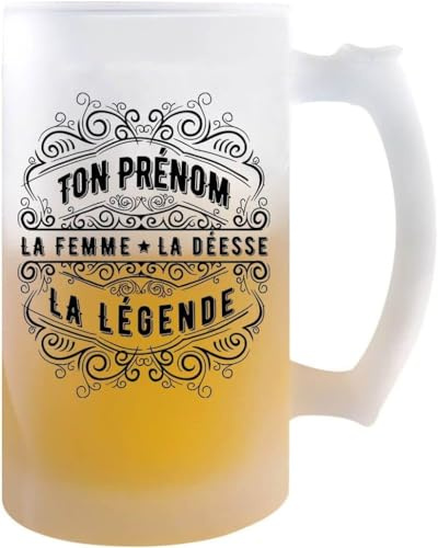 Planetee Chope de bière Prénom Personnalisable (Femme Déesse)