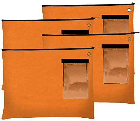 BankSupplies Leinen-Reißverschlusstaschen, 14 x 11 cm, 4 Stück, große Aufbewahrungstaschen, Öse für Kabelbinder und Vorhängeschloss, gerahmter Kartenhalter, Reißverschluss, Banktaschen
