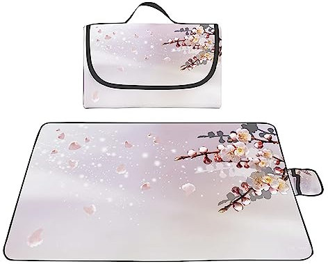 Yoonqun Picknickdecke 200x200cm,Wasserdicht Strandunterlage,Schöne rosa Blumen Stranddecke XXL Weiche Campingdecke mit Tragegriff Strandmatte für Park,Garten,Strand,Waschbar