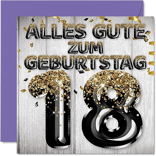 Stuff4 18. Geburtstagskarte für Männer, Schwarz Gold Glitzerballons | Alles Gute zum Geburtstagskarten für 18 Jährige Mann Sohn Bruder Onkel Cousin