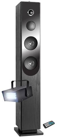 Tour de Son Blacktower+ avec Lecteur CD, Bluetooth, FM et USB, 100W + télécommande - Mini Strobe en Cadeau