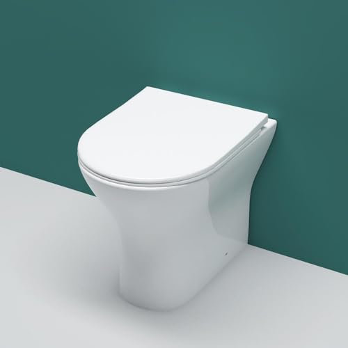 Sky Bathroom Back to Wall Toilet Modern Pan Soft Close Seat Space Saving White