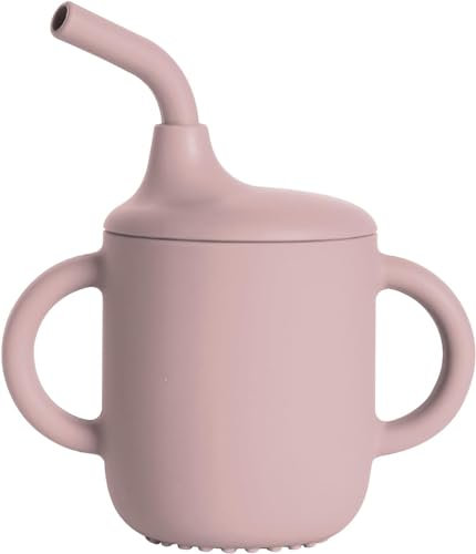 RZMZBY Bicchiere con Cannuccia Bambino in Silicone, Tazza con Cannuccia per Bambini, Tazza da Allenamento per Bambini con 2 Manici (Rosa)