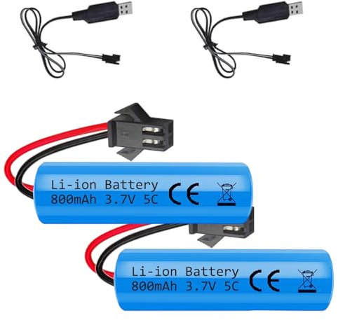 LUFEIS 2 Stück 800mAh 3.7V RC Akku, Wiederaufladbare Lithium-Batterien mit UBS Ladekabel SM-2P Stecker, Rechargeable Battery Compatible Für RC Fahrzeuge, Boote, Panzer, Auto, Roboter, Stunt Car