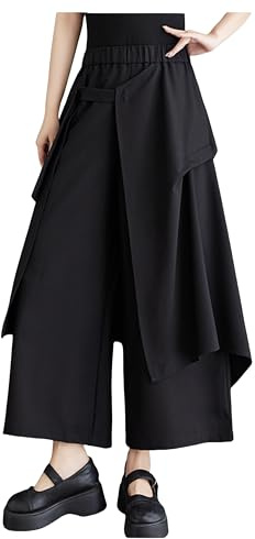 ellazhu Pantaloni Harem da Donna Oversize Irregolari a Cavallo Basso Gamba Larga Hakama Coulisse Pantaloni Harem GZ194 A, Nero, S/XL