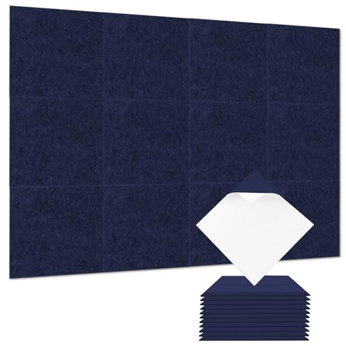 12PCS Sound Proofing Panels, 12x12x0.4in Self-adhesive Acoustic Wall Panel, Acoustic Foam Panels with Beveled Edge, High Density Sound Absorbing Panels for Recording Studio Game Room Offices (Blue)