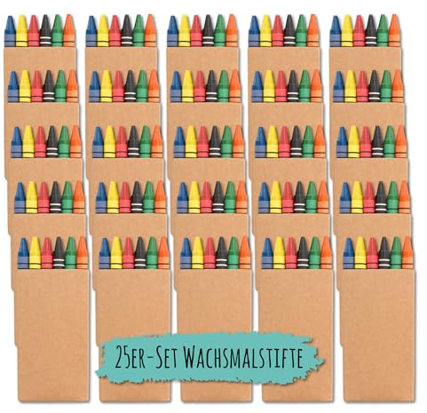 JEKA Lot de 25 mini crayons de cire pour enfants, 6 couleurs de crayons de cire pour enfants, loisirs d'enfants, mariage, petit cadeau d'anniversaire d'enfant, restaurant